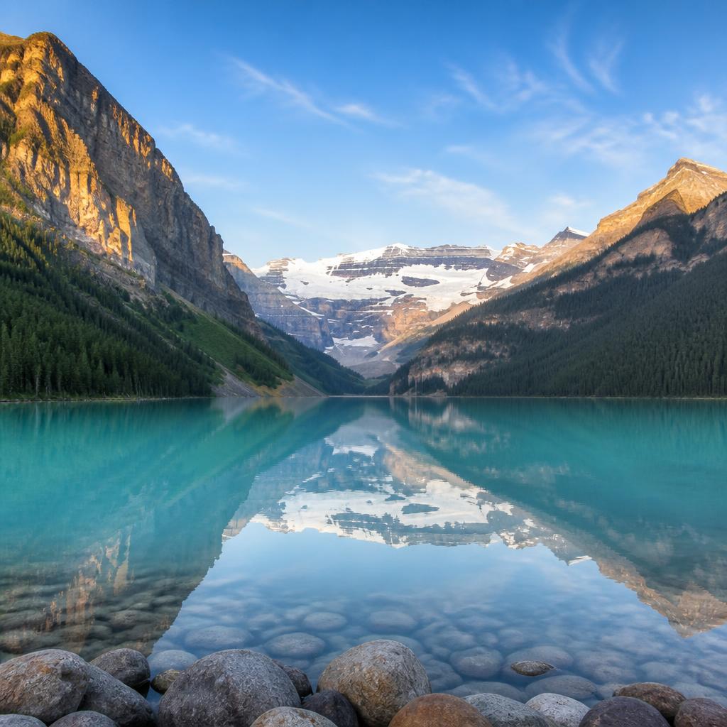 Turquoise glacial water and mountains at Lake Louise